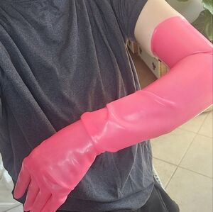 Bright Pink Long Latex Gloves
